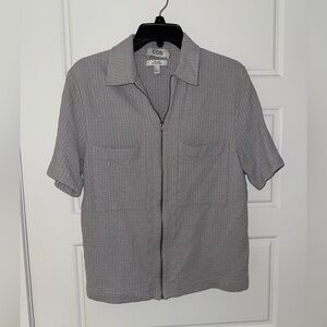 COS Gray Searsucker Zip Up Shirt